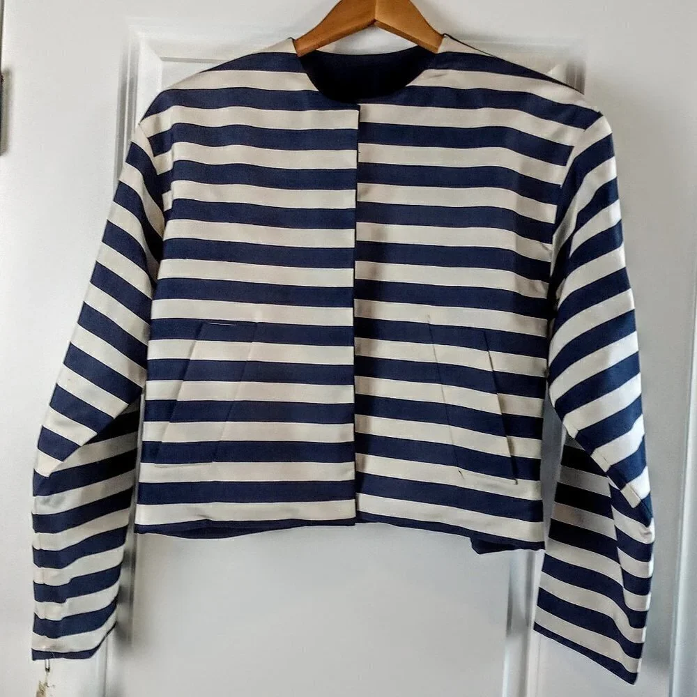 Michael Kors Navy Stripe Reversible Silk Jacket NWT